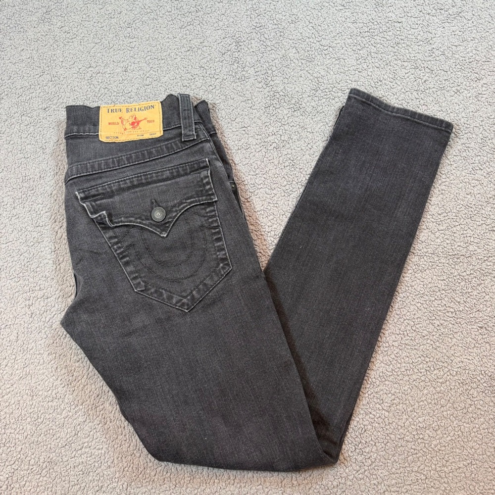 True Religion Rocco Relaxed Skinny Black Flap Jeans Mens 29x32 N7YMBL2W00109